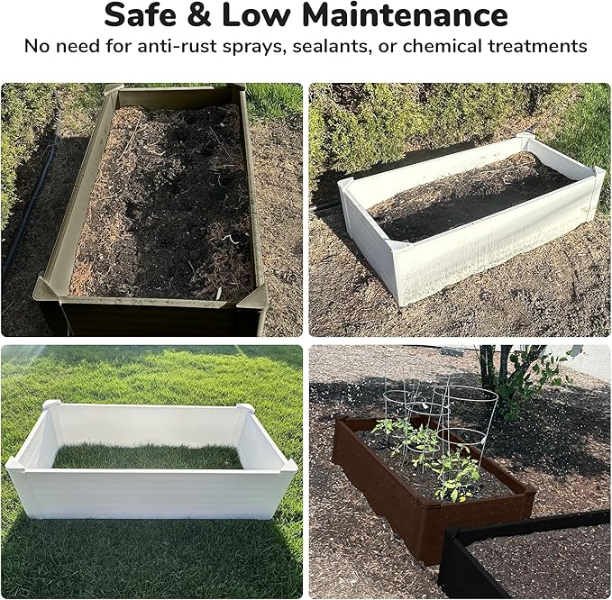 Raised Garden Bed - 2x4 ft Planter Box - Weathered Wood HDPE - No Tools Needed - DIY Kit for Urban Gardening, Flowers, Herbs & Vegetables - Made in The USA