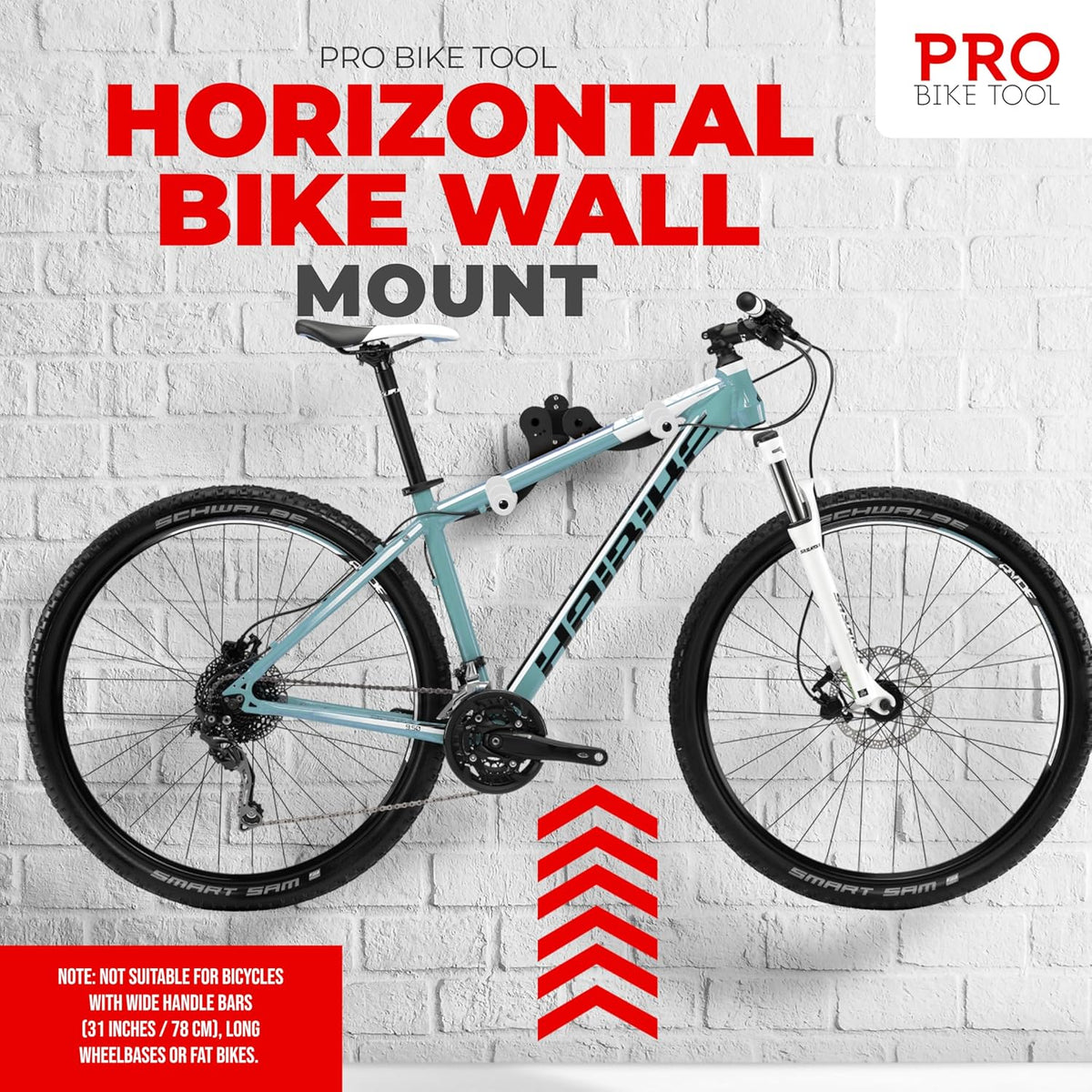 PRO BIKE TOOL Bike Wall Mount - Horizontal Indoor Bike Rack for 1 Bicycle - Bike Rack for Garage - Safe and Secure Bike Hook for Road, Mountain or Hybrid Bikes - Bike Hanger, Bicycle Storage - White