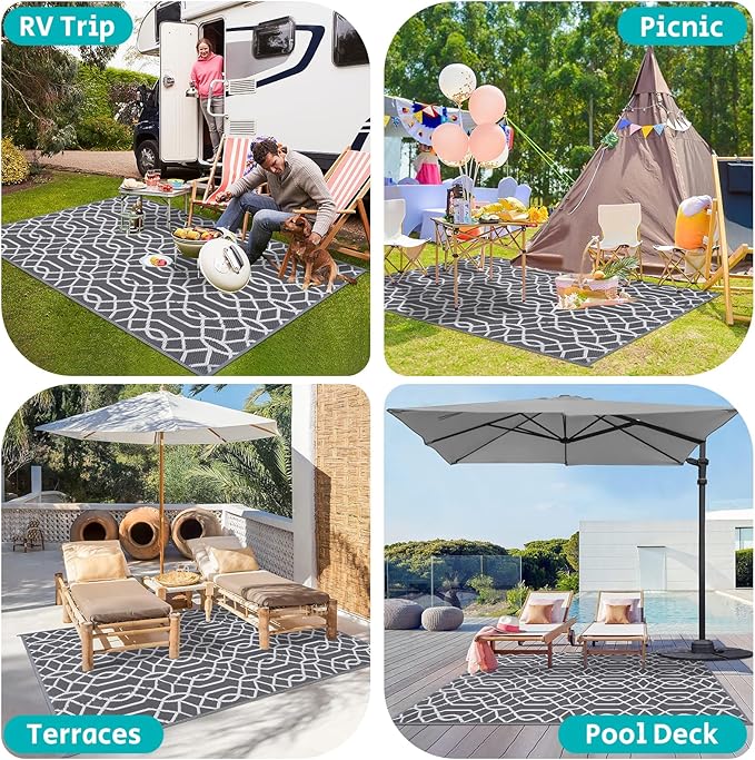 HEBE Outdoor Rug Waterproof 5x8, Reversible Plastic Straw Rug RV Camping Rug, Indoor Outdoor Patio Mat Clearance, Outside Carpet for Porch,Deck,Camper,Balcony,Backyard,Picnic