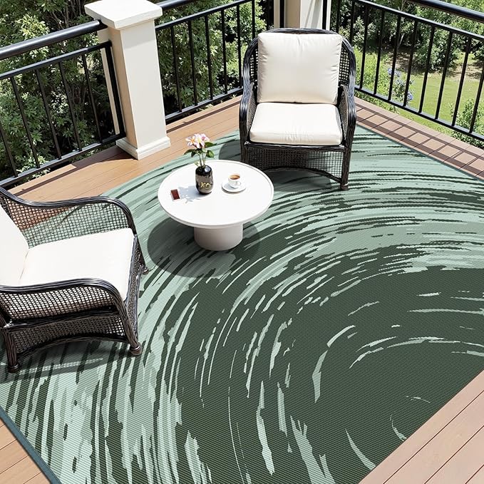COCOER Modern Outdoor Rug 9x12 Reversible-Waterproof Outdoor Patio Rug-Quick Dry Outdoor Area Rugs Indoor Outdoor Rugs-Outside Rug Patio Decor for Porch Deck Balcony Backyard