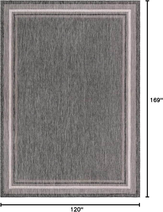 Unique Loom Outdoor Border Collection Area Rug - Soft Border (10' x 14' 1" Rectangle, Black/ Ivory)