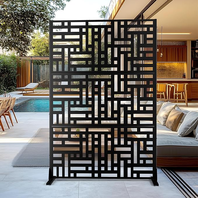 Outdoor Privacy Screen,72" H×47" W Metal Privacy Screen, Freestanding Privacy Fence Panels for Patio