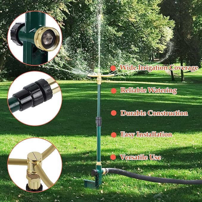 ATDAWN 3-Arm Garden Sprinkler, High-Rise Lawn Sprinkler, 360 Degree Rotation Garden Water Sprinklers, Lawn Irrigation System, Gardening Watering System, Large Area Coverage