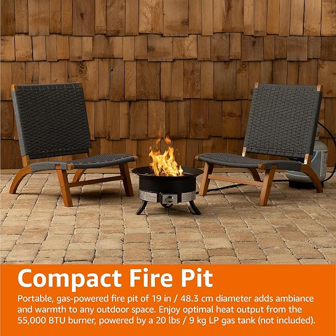 Amazon Basics Portable Propane Fire Pit, 19 inch Round Gas for Patio, 55,000 BTU Carry Strap