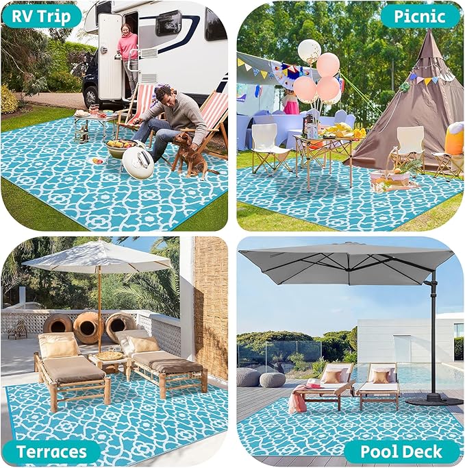 HEBE Outdoor Rug Waterproof 6x9, Plastic Straw Rug Camping Rug, Reversible Outdoor Patio Rugs RV Mat Clearance, Indoor Outside Floor Carpet for Porch,Deck,Camper,Balcony,Backyard