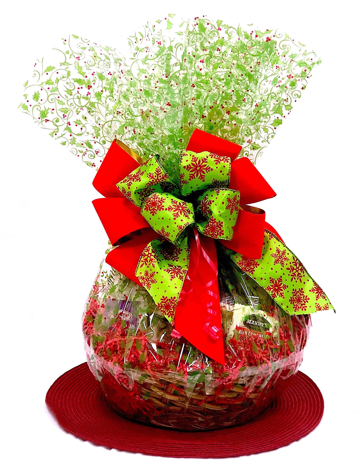 Hand-Crafted 14 Piece customizable chocolate gift basket of gourmet chocolates, cookies, and crunches. Tasty treats selected for businesses, clients