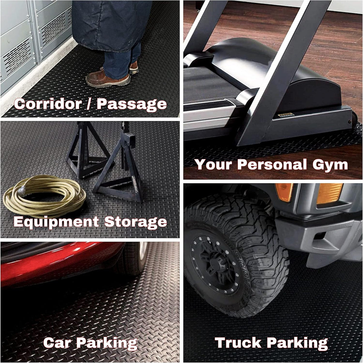 SEAL 4 x 20 Ft Premium Garage Floor Mat, Solid 2.8mm Thickened Black Commercial Grade Heavy Duty Parking Mat for Garage Floor, Golf Cart, Water/Stain Resistant Floor Runner (Embossed Diamond Plate)