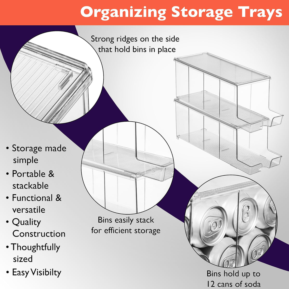 ClearSpace Soda Can Organizer Dispenser for Refrigerator, 12 Can, 2 Pack