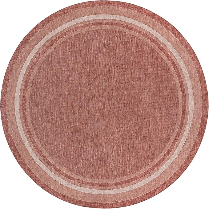 Unique Loom Outdoor Border Collection Area Rug - Soft Border (13'Round, Rust Red/ Ivory)