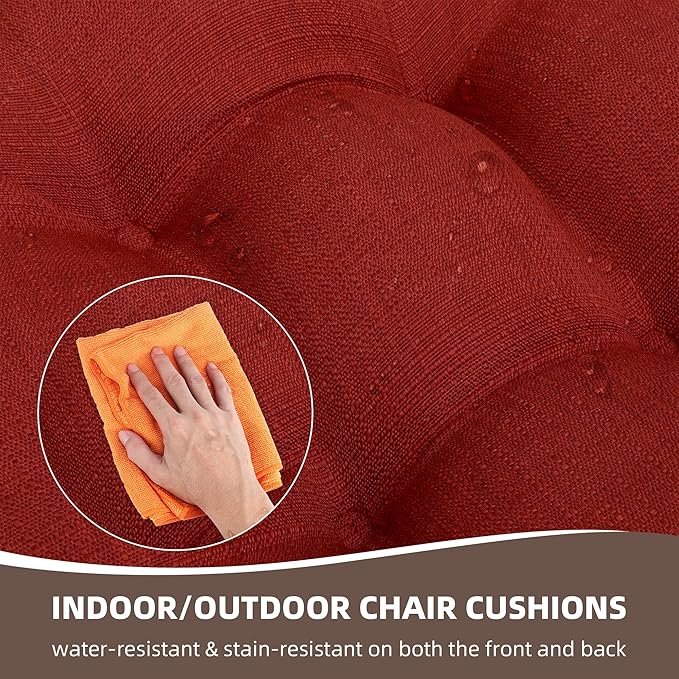 RACE LEAF Patio Chair Cushions 17x17 4 Pack, Thickened Outdoor Seat Cushions Water Resistant Stain Resistant Non-Slip Ties (Red)