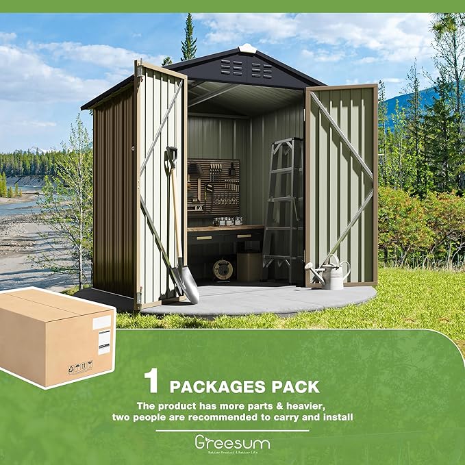 Greesum Outdoor Storage Shed 6 x 4 ft. Utility Tool Shed Metal Storage Garden Shed with Door & Lock for Patio Storage, Brown