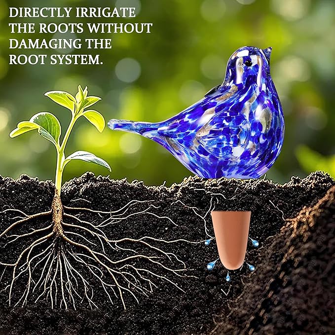 Glass Bird Shaped Plant Watering Ball Glass Automatic Watering Ball Flower Pot Insertion Spike Drip Irrigation Device Watering Ball Irrigation System Plant Enthusiast Gift (Dark Blue)