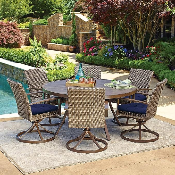 RACE LEAF Outdoor Seat Cushions Set of 2, 17" x 17" Square Patio Cushions, Plump Filling Tufted Water-Resistant Olefin Chair Seat Cushion with Ties for Non-Slip Support, Navy