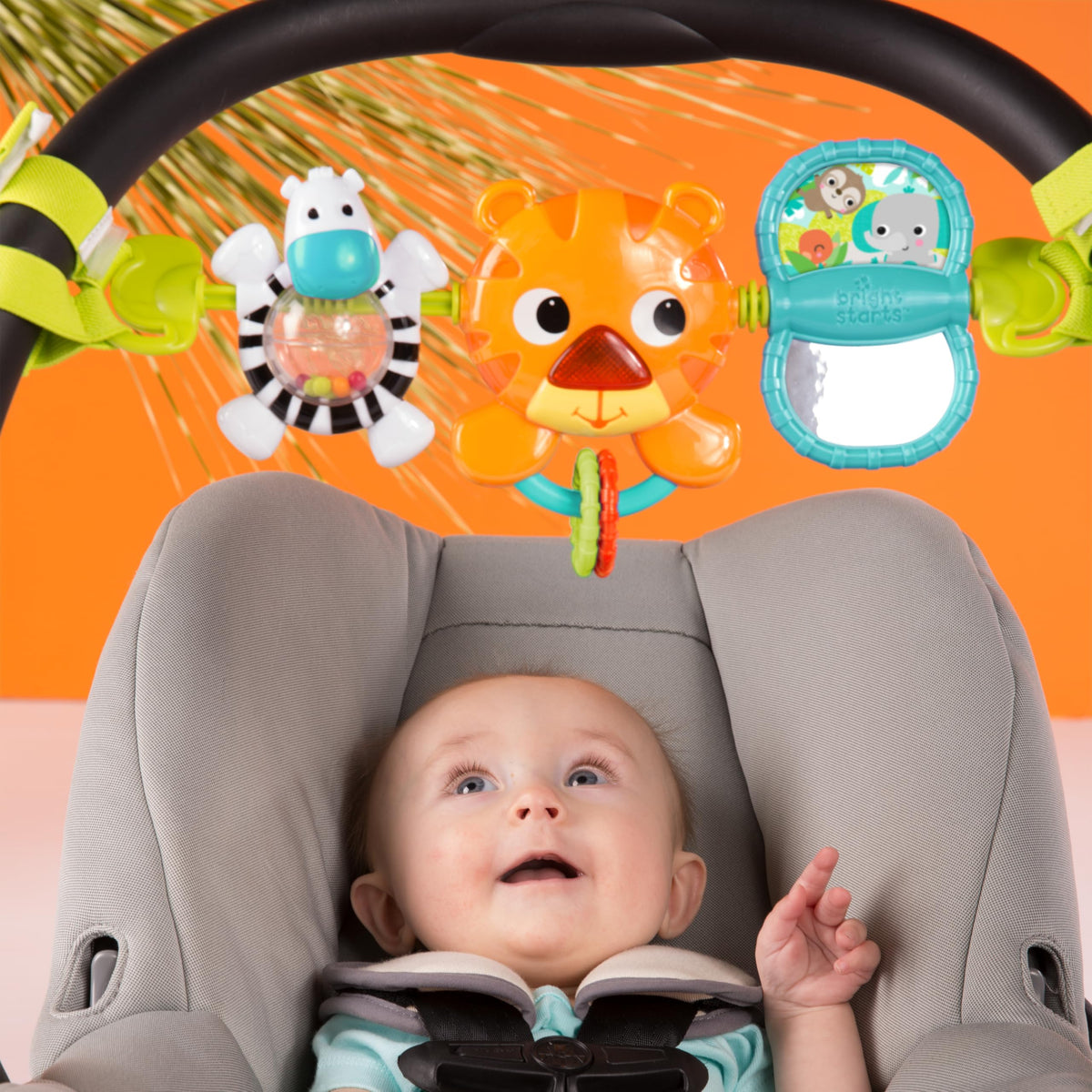 Bright Starts Take Along Musical Carrier Baby Activity Toy Bar, Hanging Car Seat Toy, 4 Fun Melodies, Fine Motor Skill Development Ages Newborn +, Multi-Color