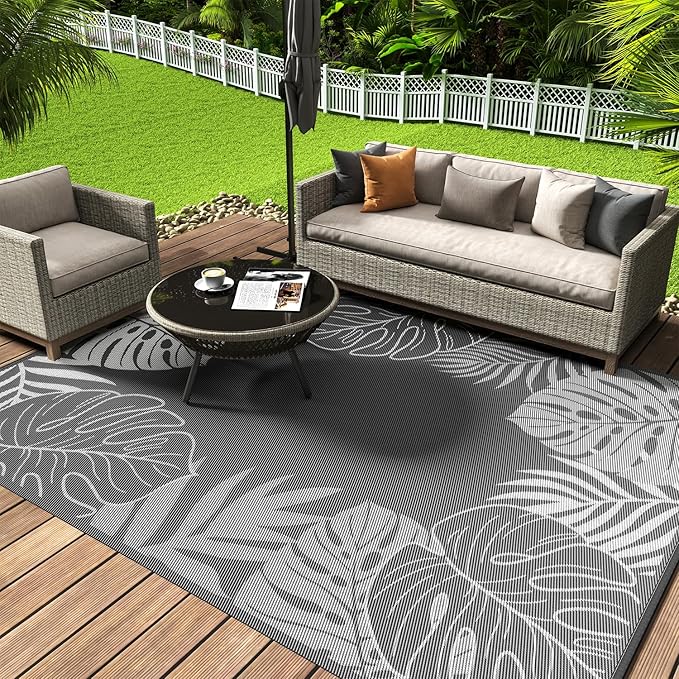 COCOER Tropical Outdoor Rug 8x10 Reversible-Waterproof Patio Rug-Quick Dry Outdoor Carpet-Outdoor Area Rugs Indoor Outdoor Rugs-Outside Rug Patio Decor for Porch Deck Balcony Backyard