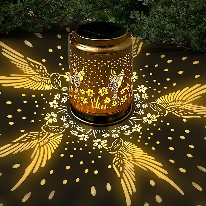 KY&BOSAM Solar Lanterns Outdoor Waterproof Hummingbird Garden Decor Birthday Gifts for Women Mom Grandma Hanging Solar Lights Outdoor Metal LED Lantern Outside for Yard Patio Backyard Porch Pathway
