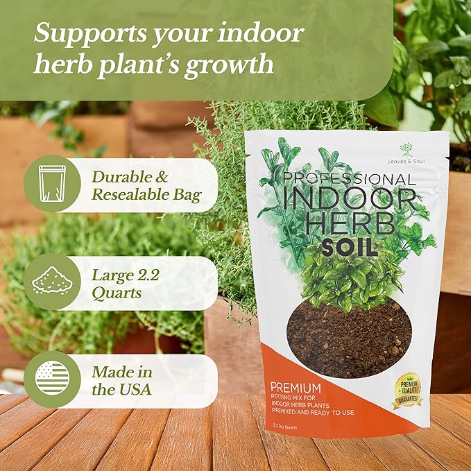 Professional Indoor Herb Plant Soil | Large 2.2 Quarts Ready to Use for Kitchen, Gardens, Cooking Herbs | Peat Moss, Coco Coir, Perlite, Dolomite | Made in USA