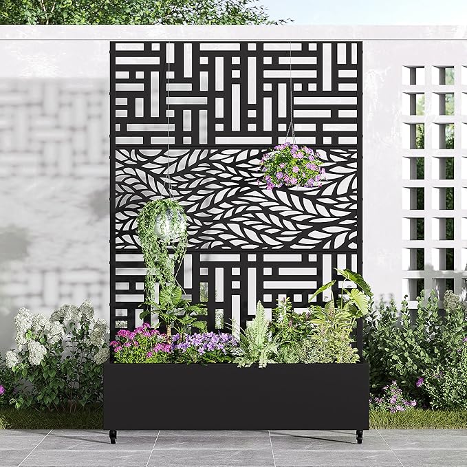 Casaphoria Metal Raised Garden Bed with Trellis and Wheels, 72"x47" Planter Box for Climbing Plants, Vines & Vegetables, Features Drainage Holes, Helen &Spring