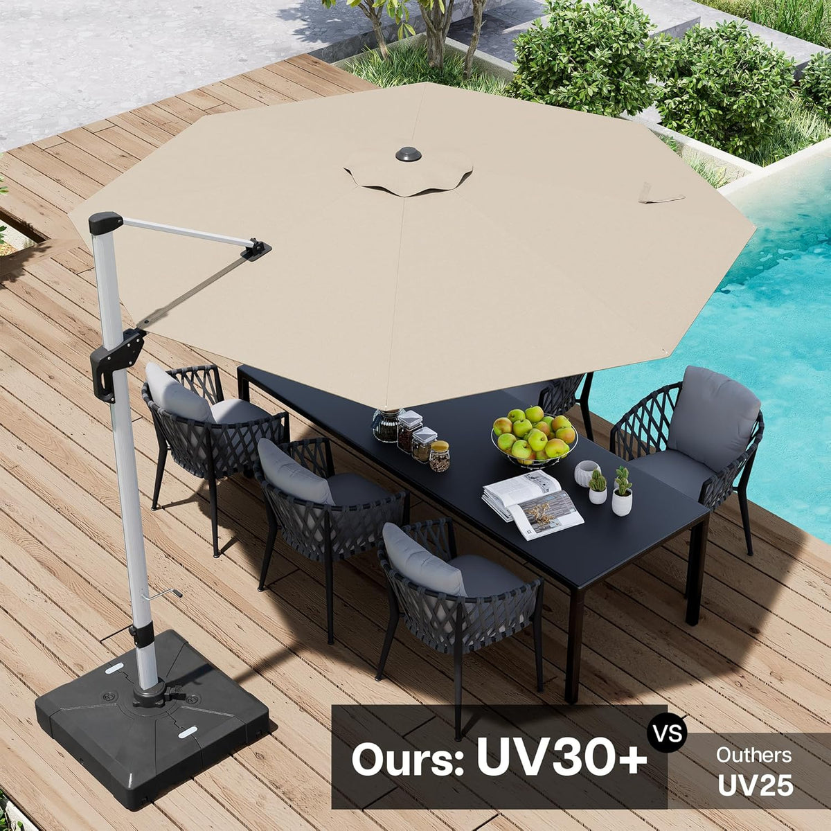 Patio Umbrella, 11FT Outdoor Cantilever Umbrella with 360-degree Rotation for Garden, Deck, Backyard, Pool and Beach, Beige
