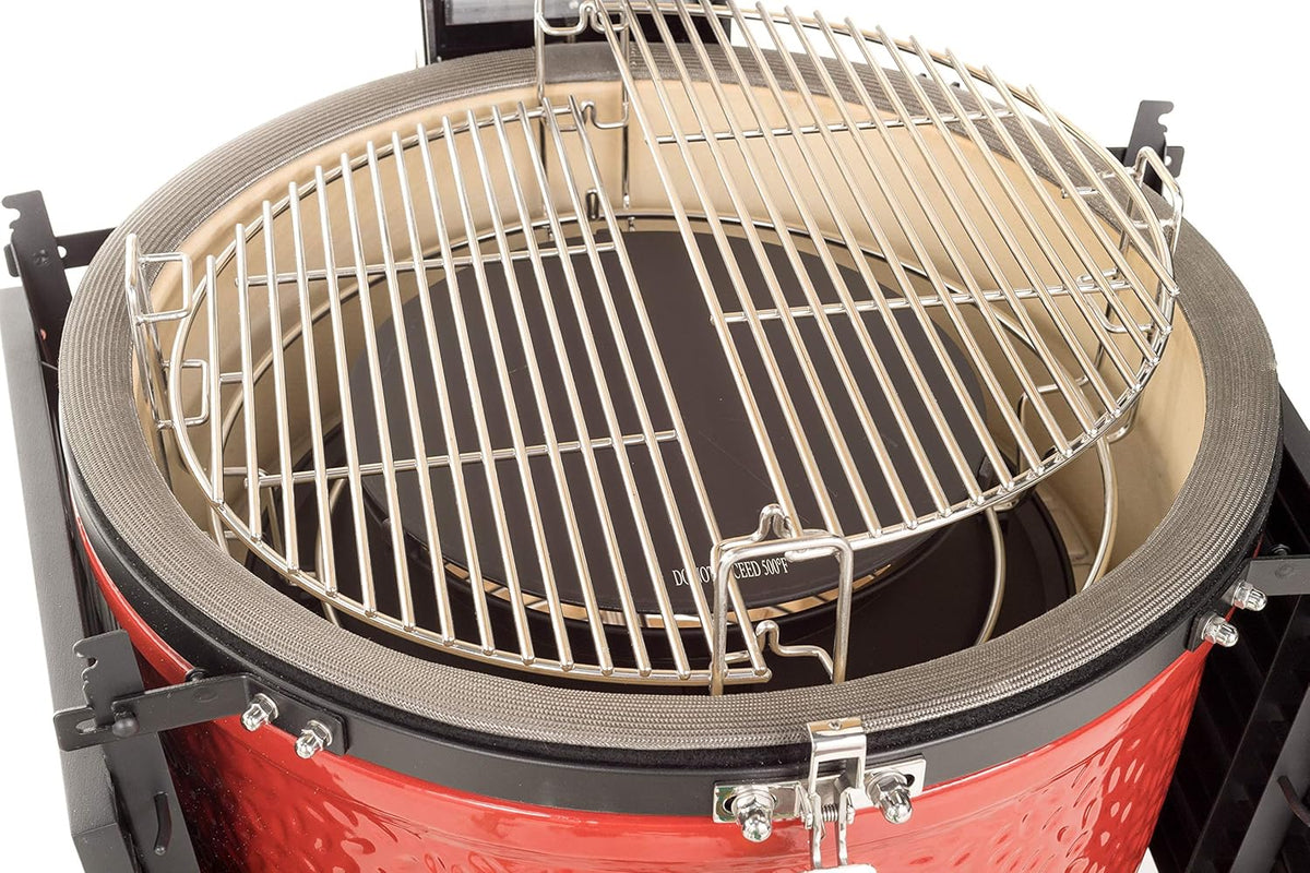 Kamado Joe® Classic Joe™ Series III 18-inch Charcoal Grill & Smoker, Red, with Cart, Side Shelves, Grill Gripper, and Ash Tool, 3 Tier Cooking System, Stainless Steel Cooking Grates, Model KJ23RHCI-A