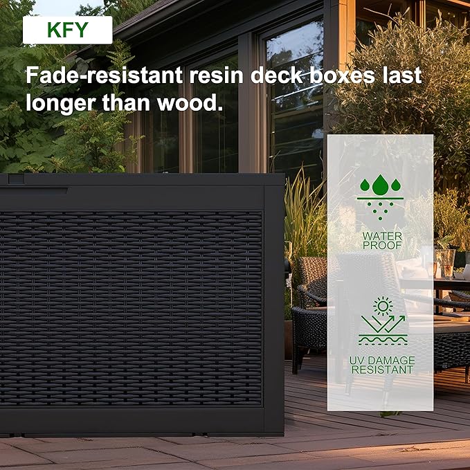 DRATO 100 Gallon Large Deck Box, Outdoor Storage Box for Patio Furniture, Patio Cushions, Gardening Tools, Pool Supplies,660lbs Weight Capacity,Waterproof Resin Storage Boxes