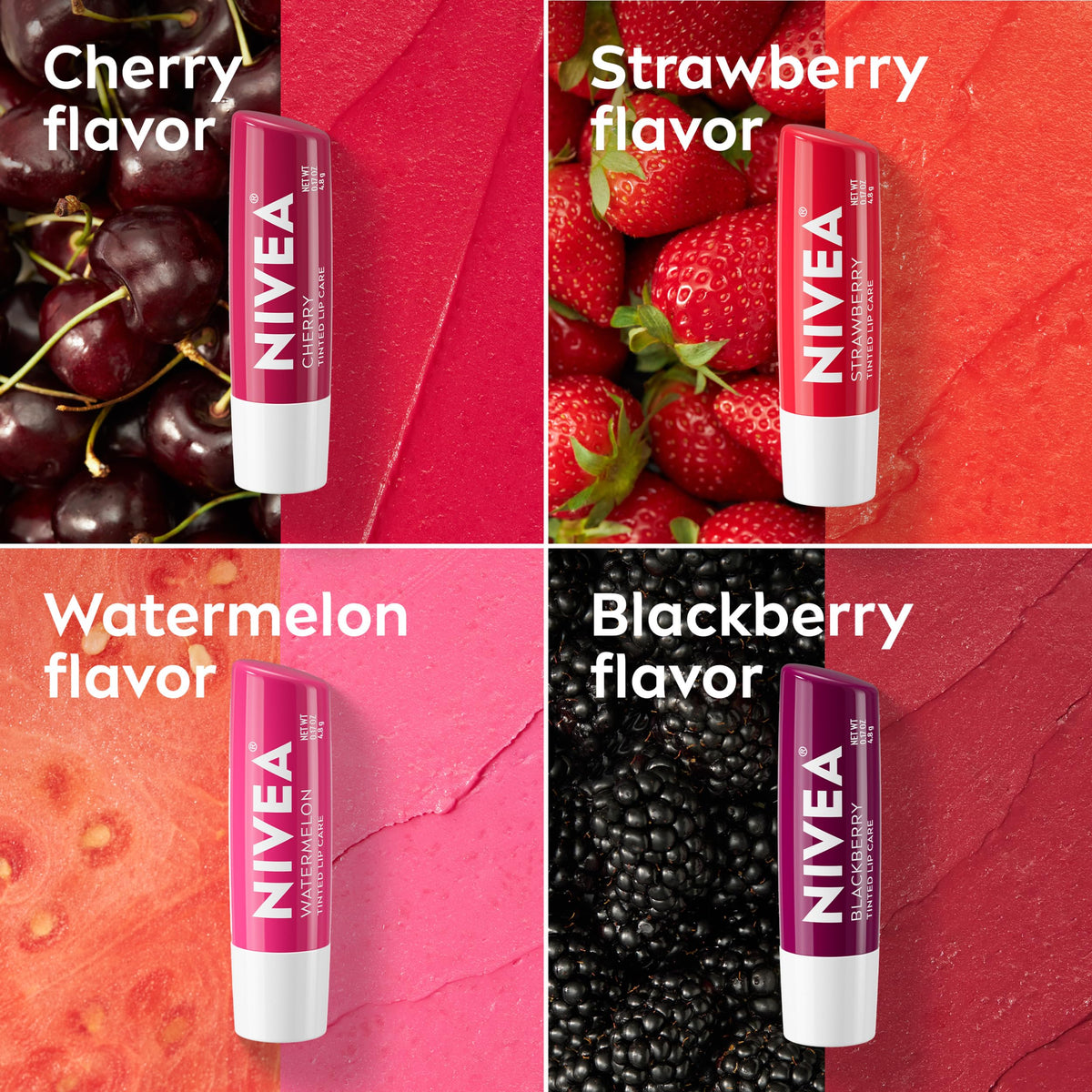 NIVEA Lip Care, Fruity Cuties Lip Balm Variety Pack, 4 x 0.17 OZ