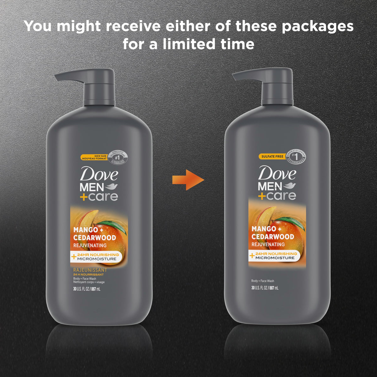 DOVE MEN + CARE Body and Face Wash Rejuvenating Mango + Cedarwood, 30 oz