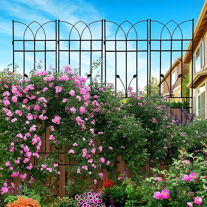2 Pack Metal Garden Trellis 71" Black Fence Rustproof Garden Trellis for Climbing Plants Support Roses Flower Outdoor Lawn, Black
