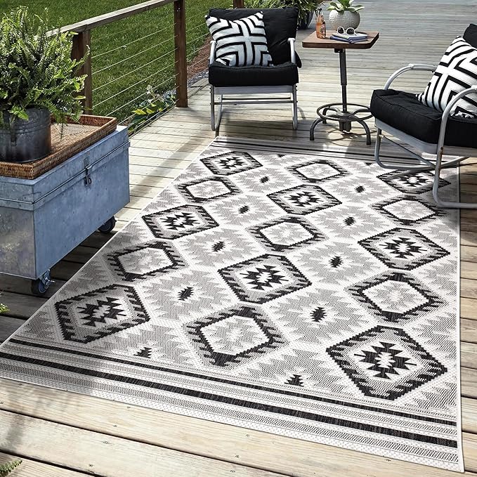 Keen Home Design Outdoor Rug - 5x8 Washable Indoor/Outdoor Rug for Patio, Balcony, Kitchen, Garden, Beach, Deck and Porch. Size: 5'1" x 7'7"