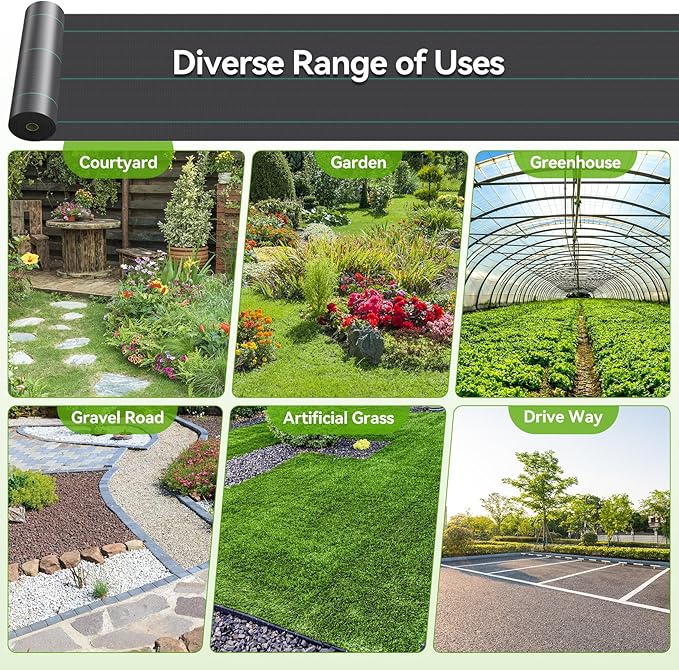 3ftx180ft Weed Barrier Landscape 3.2oz Fabric Heavy Duty, Woven Weed Control Cloth, Woven Geotextile Fabric for Underlayment, Gardening Ground, Commercial Driveway Weed Block Cover Mat