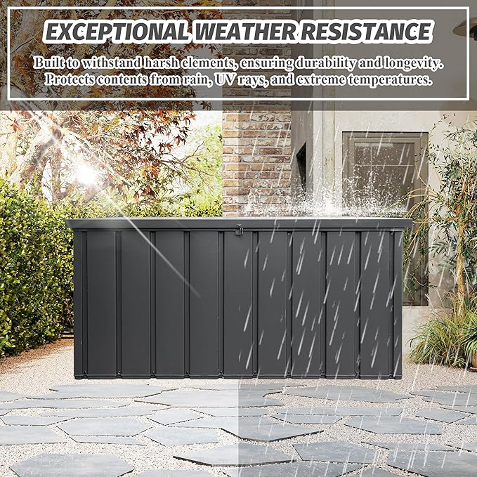 Domi Deck Box 190 Gallon, Waterproof Lockable Steel Outdoor Storage Container for Outside Cushions, Garden Tools and Pools Equipment, Gray