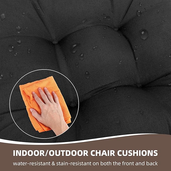 RACE LEAF Patio Chair Cushions 19x19 Inch 4 Pack, Thickened Outdoor Cushions Water Resistant Stain Resistant Non-Slip Ties (Black)