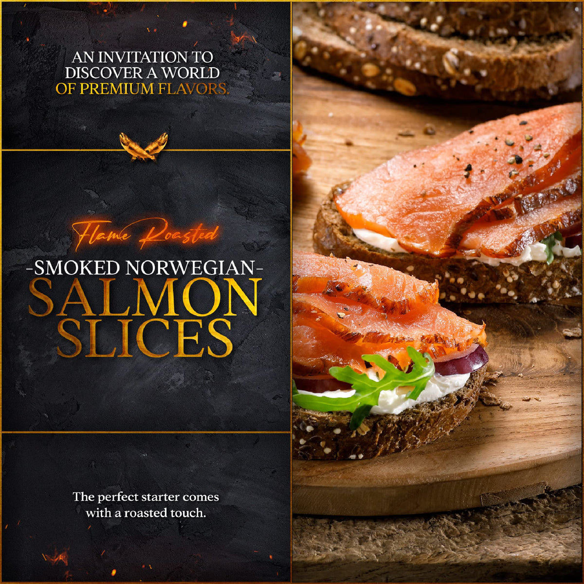 New York's Delicacy, Gourmet Norwegian Smoked Salmon Slices, Flame Roasted - [12 x 6 Oz.] - Ready to Eat, Smoked on Oak, Fully Trimmed, Kosher, Gluten