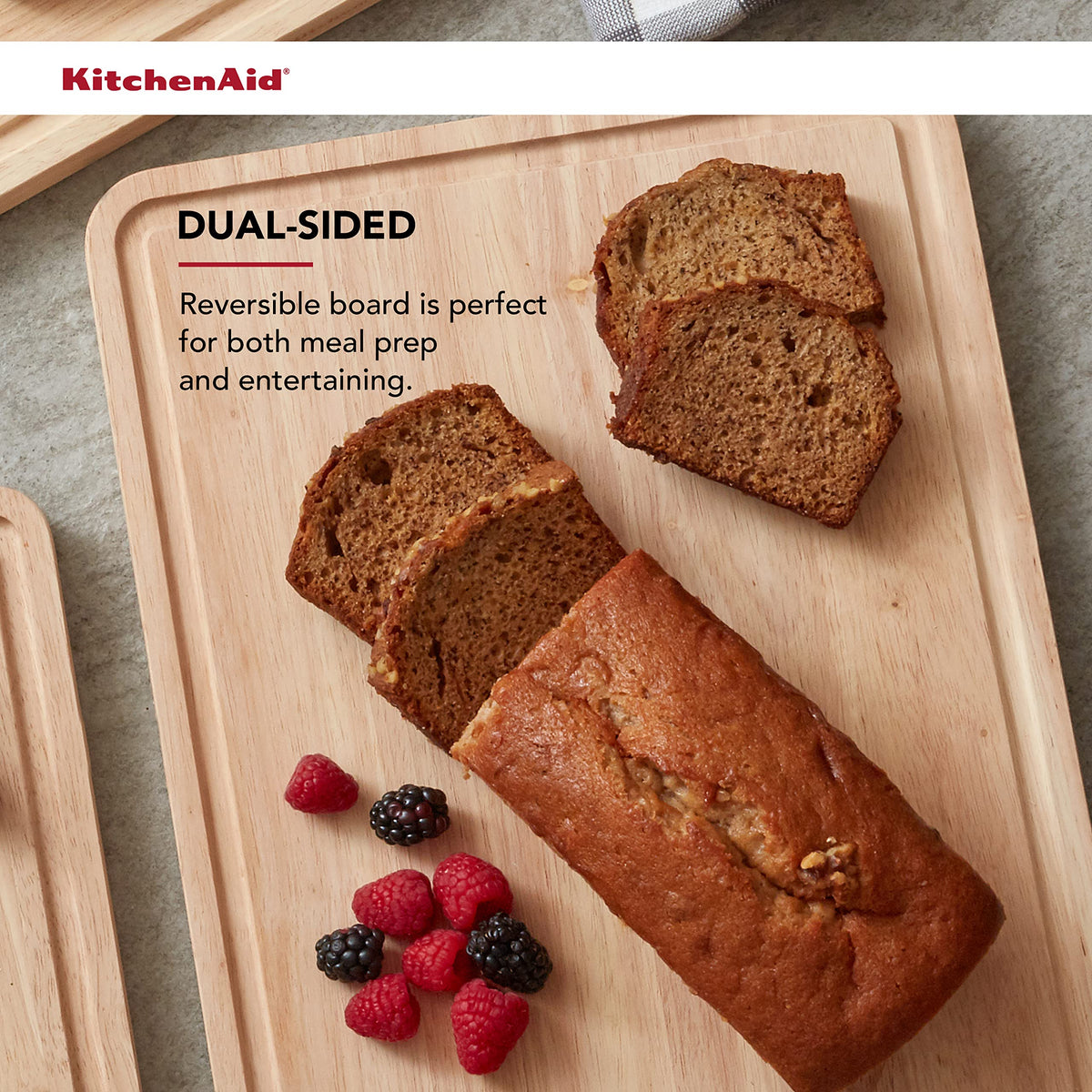 KitchenAid Classic Rubberwood Cutting Board with Perimeter Trench, Reversible Chopping Board, 11-inch x 14-Inch, Natural