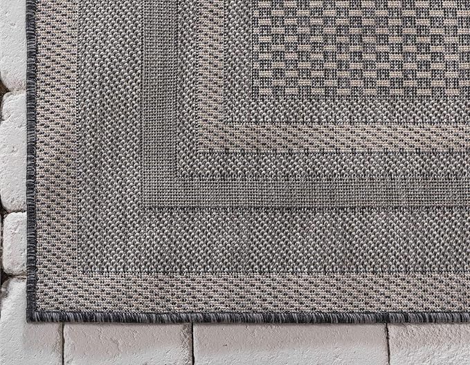 Unique Loom Outdoor Border Collection Area Rug - Soft Border (8' x 11' 4" Rectangle Black/Ivory)