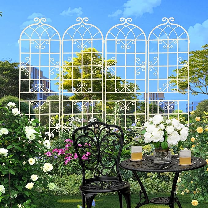 2 Pack Metal Garden Trellis 86.7" H Cream White Garden Fence Rustproof Trellis for Climbing Plants Support Roses Flower Outdoor Lawn, White Tall