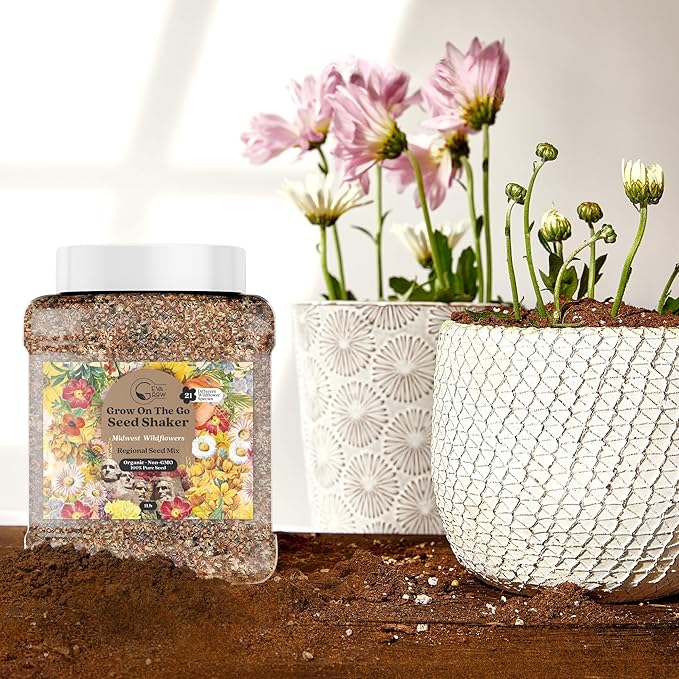Midwest Wildflower Seeds Regional Mix - Organic, Non-GMO - 100% Pure Seed - 21 Different Wildflowers Seeds of Annual and Perennial, 1 LB Tub