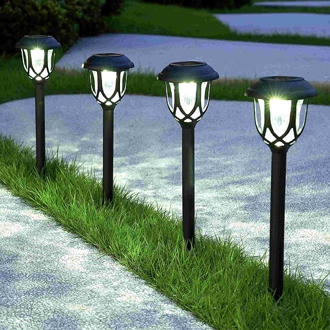 10 Pack Solar Lights Outdoor Decorative, Solar Pathway Lights Outdoor, Solar Powered Garden Yard Lights for Walkway Sidewalk Driveway. (Black, Cool White)