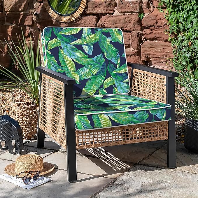 LVTXIII Patio Chair Cushions 22"x22"x3", Water-Repellent Outdoor Seat Cushions for Patio Furniture, Square Chair Pads with Ties for Home Garden Decoration, Set of 2, Hanalei Lagoon