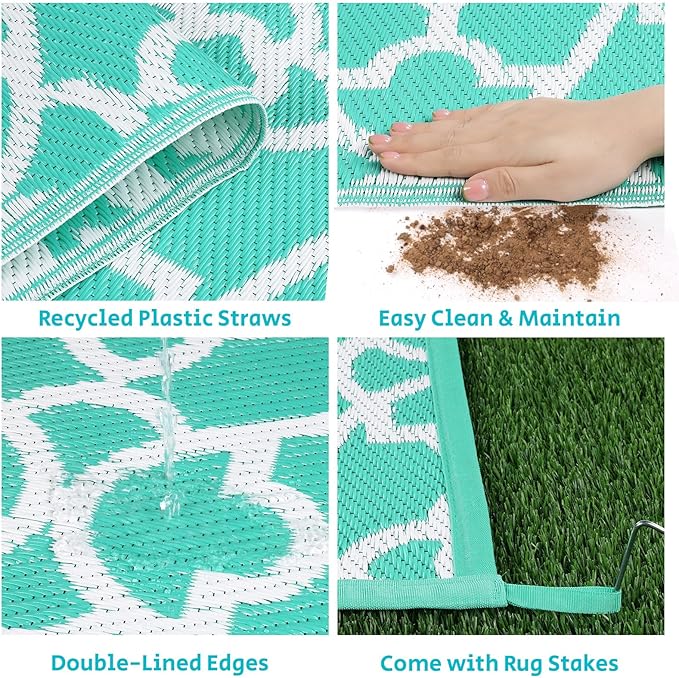 HEBE Outdoor Rug Waterproof 6x9, Reversible Plastic Straw Rug RV Camping Rug, Indoor Outdoor Patio Mat Clearance, Outside Carpet for Porch,Deck,Camper,Balcony,Backyard,Picnic