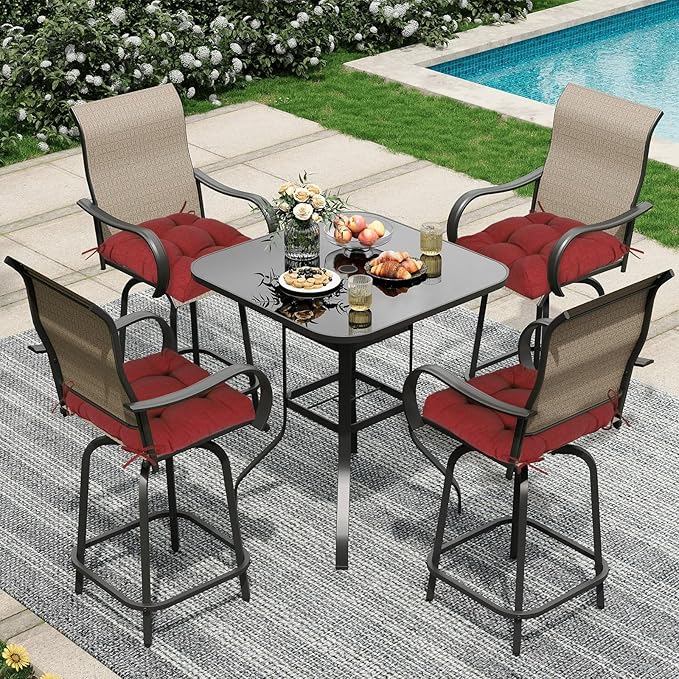 Aoodor 19" x 19" x 5" Tufted Outdoor Chair Cushions, Water Resistant & Fade Resistant Polyester Dining Chair Pads with 2 Straps for Patio Furniture, Set of 2