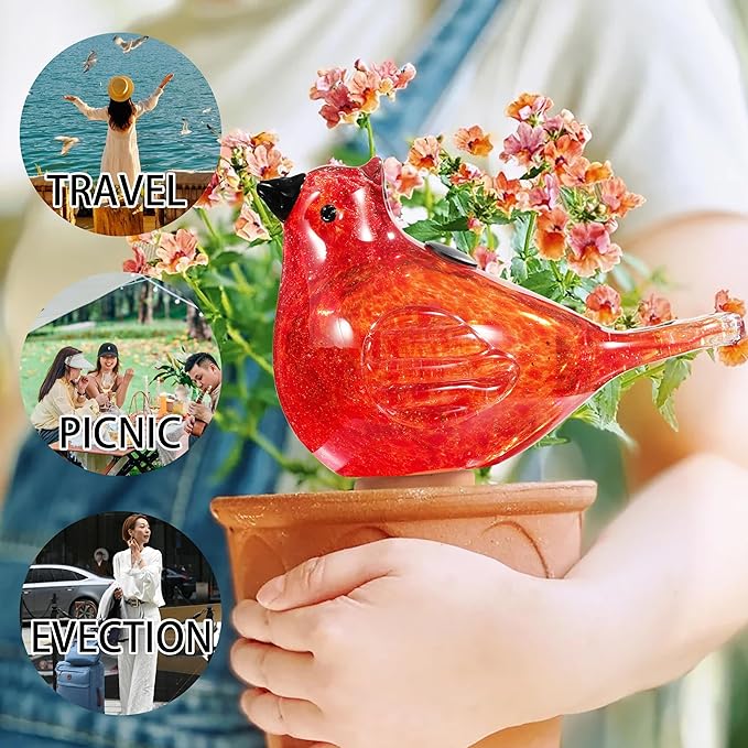 Glass Bird Shaped Plant Watering Ball Glass Automatic Watering Ball Flower Pot Insertion Spike Drip Irrigation Device Watering Ball Irrigation System Plant Enthusiast Gift (Red)