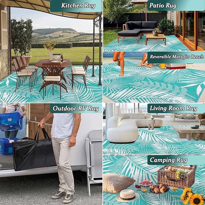 HiiARug Outdoor Rug 6x9Ft Waterproof for Patios Clearance, Reversible Plastic Straw Patio Mat Large Area Rugs RV Mats for Outside Trailers Campers Porch Deck Beach Backyard ﻿