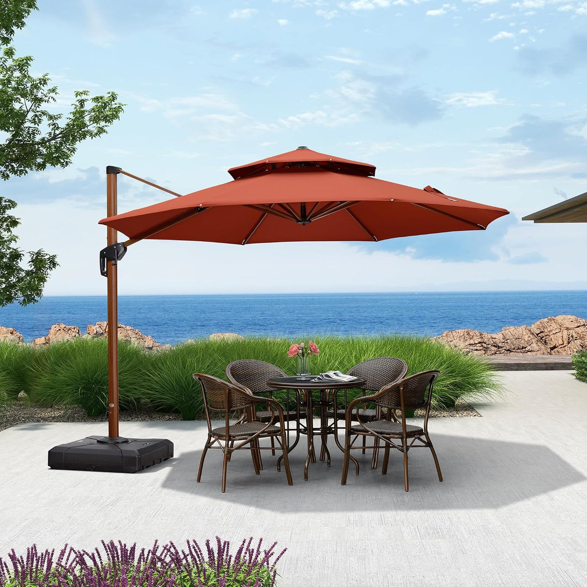 PURPLE LEAF 11ft Patio Umbrella Outdoor Round Umbrellas Large Cantilever Umbrella Windproof Offset Umbrellas Heavy Duty Sun Umbrella for Garden Deck Pool Patio, Brick Red