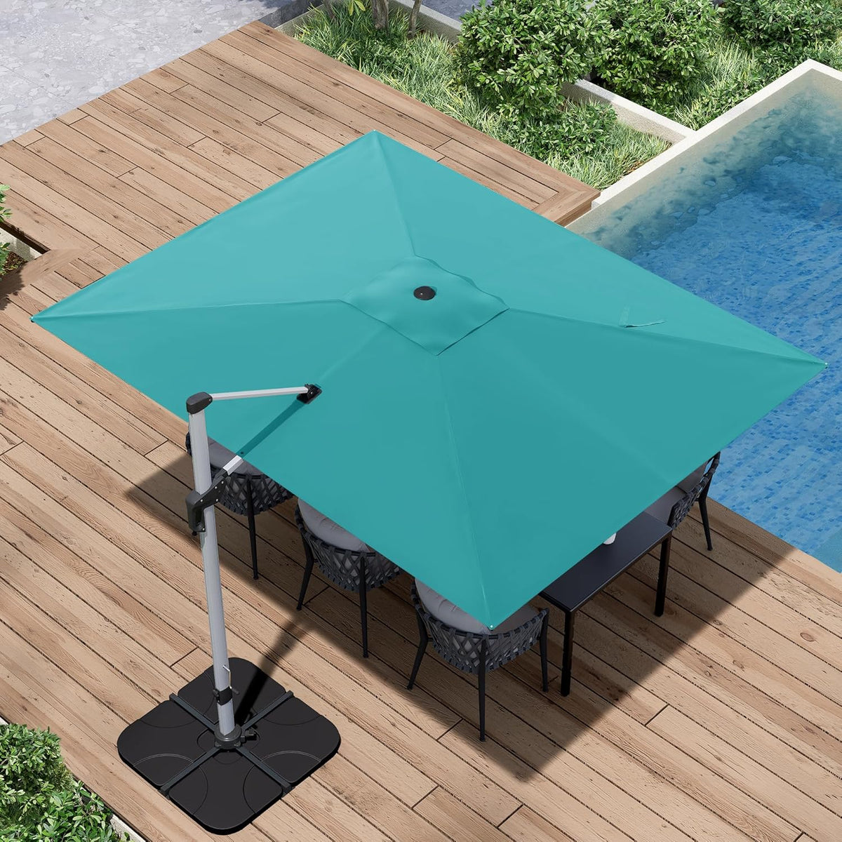 Patio Umbrella, 9' X 12' Outdoor Cantilever Umbrella with 360-degree Rotation for Garden, Deck, Backyard, Pool and Beach, Turquiose