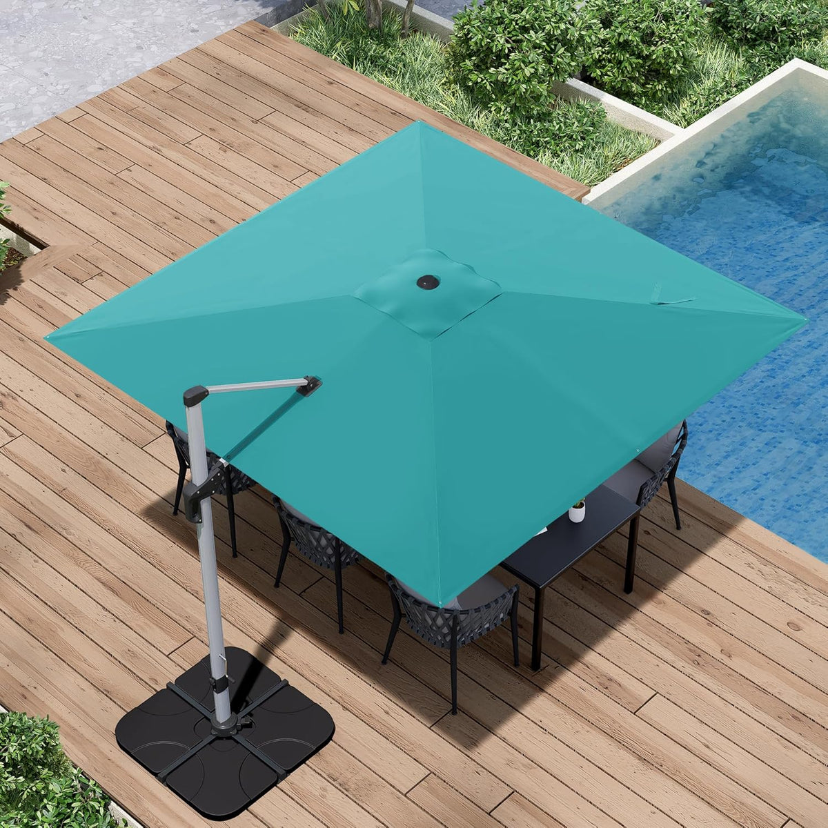 Patio Umbrella, 10FT Outdoor Cantilever Umbrella with 360-degree Rotation for Garden, Deck, Backyard, Pool and Beach, Turquiose