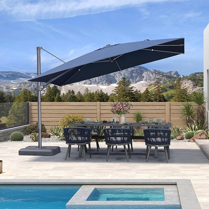 PURPLE LEAF 11.5' X 8' Left-right Tilting Outdoor Patio Umbrella Swivel Offset Cantilever Heavy Duty Rectangle Aluminum Umbrella with UV Resistant for Deck Pool Patio Backyard, Ocean Slate