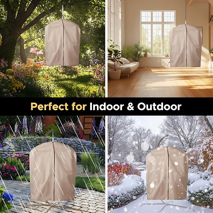 ADVOKAIR Hammock Chair Swing & Cover Set (500 lbs Max) – Hanging Rope Swing for Bedroom, Outdoor, Patio, Porch with Sturdy Steel Bar & Anti-Slip Rings + All-Weather Rain Cover for Storage Protection