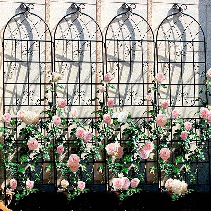 2 Pack Metal Garden Trellis for Climbing Plants 71" x 19.7" Outdoor Fence Rustproof Garden Trellis Support Roses Flower Lawn, Black 6FT