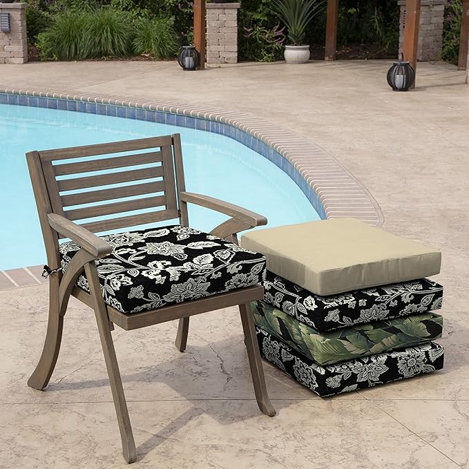 Arden Outdoor Seat Cushion, 19 x 19, Rain-Proof, Fade Resistant Ashland Black Jacobean